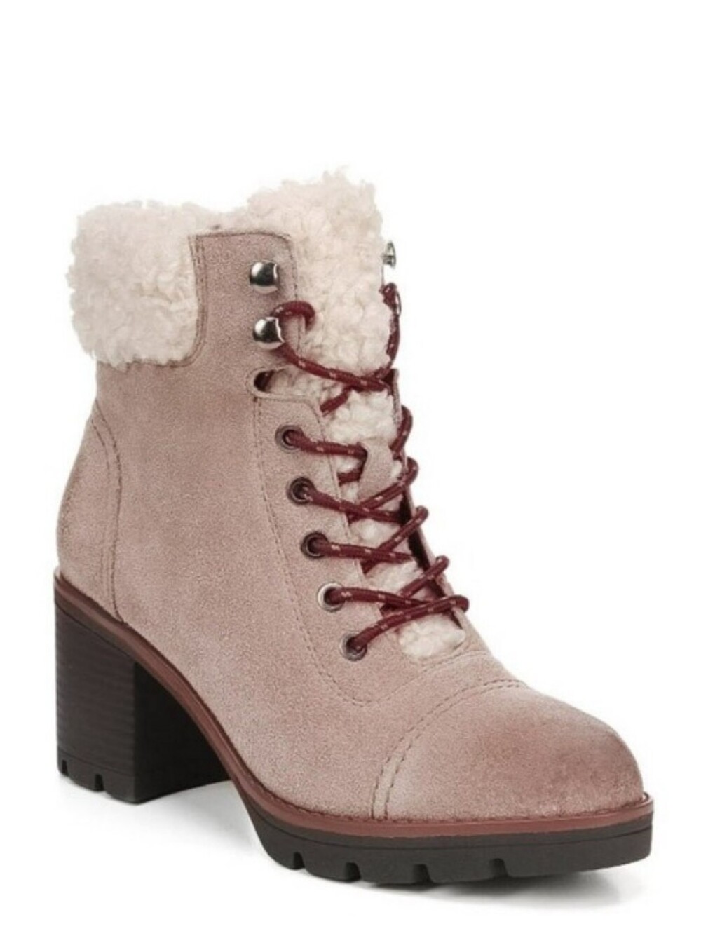 New Varuna II Taupe Suede Women's Faux-Shearling Lace-Up Hiker Boots w/ Heel